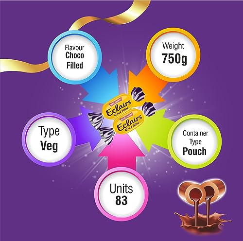Image of BakeMate Eclairs Choco-Filled Soft Toffee | Chocolate-Coated Eclairs Candy | Delicious & Creamy Chocolate Center | Perfect for Gifting & All Ages | 750g Pack