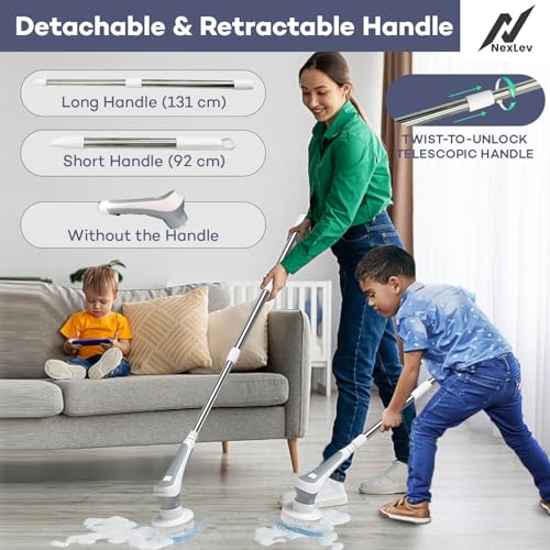 Image of Nexlev Electric Spin Scrubber for Bathroom | Bathroom Cleaning Machine Electric with 6 Interchangeable Heads | Auto Water Spray | 90 Min Runtime | Adjustable Handle | IP68 Waterproof SS-02