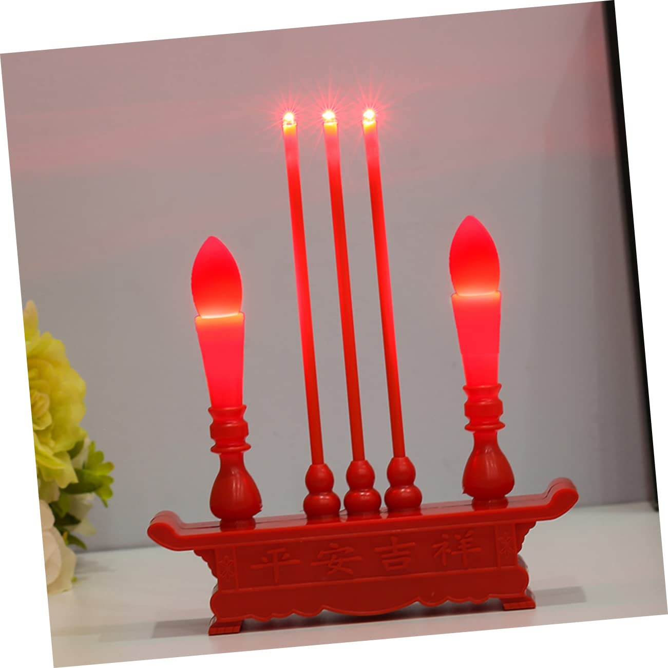 Cabilock 3st Elektronischer Weihrauchbrenner Fengshui-Barren Räuchergefäß Ornament Buddha Elektronische Räuchergefäß Chinesische Led-Kerze Fengshui-Figur Tibetisches Opferlicht Rot Plastik