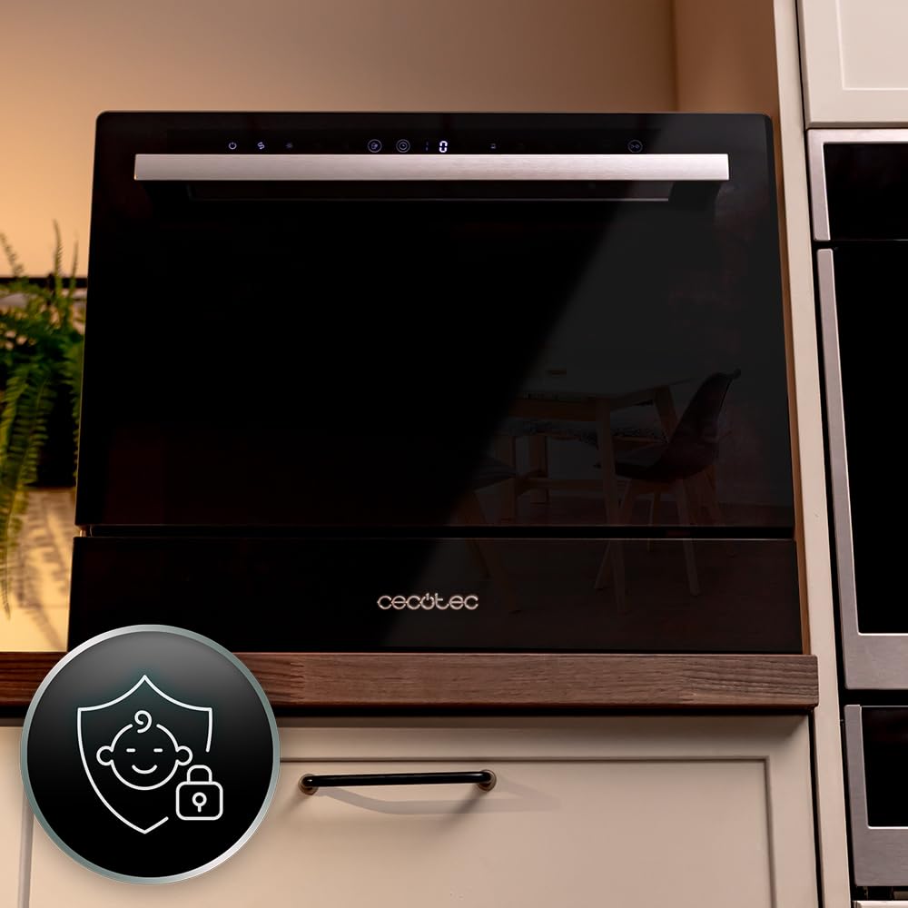 Cecotec Lavastoviglie Compact 6 Posate Bolero Aguazero 2400 Black Glass, 1380 W, Finitura vetro nero, 5 programmi, Controllo pannello touch, Programmabile fino a 24 ore, Child Lock e cestino per