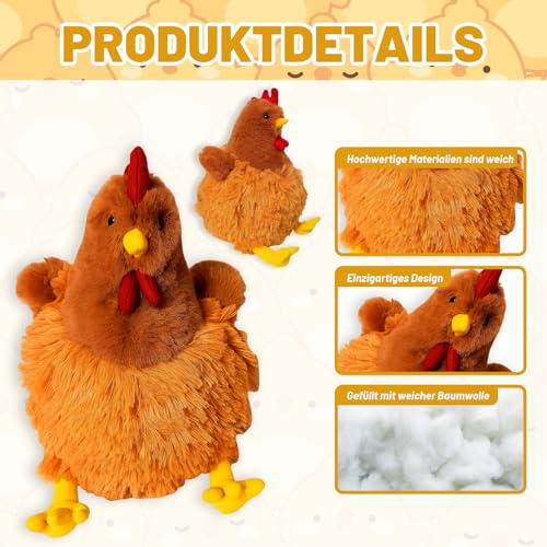 Kuscheltier Huhn, Weiches Plüsch Huhn Spielzeug, Huhn Kuscheltier, Huhn plüsch, Niedliches Huhn Geschenk Für Kinder Und Tierliebhaber, 22 cm Hoch, Ideal Als Dekoration Und Zum Kuscheln