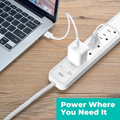 KMC Protector eléctrico de 6 tomas con puerto USB-A y USB-C, cable de extensión de 1.83 m, protección contra sobretensiones 840J, blanco miniatura 6