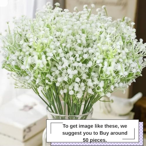 Image of SATYAM KRAFT 80 Pcs Artificial Baby's Breath Flowers (Gypsophila) Bouquet for Gifting, Home Decor, Bedroom, Table Centerpiece, DIY Craft, Wedding Decoration (28.5 cm, Without Vase)