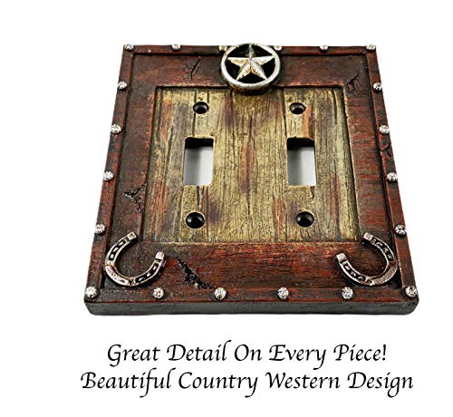 Urbalabs Western Cowboy Horseshoe And Star Decorative Light Switch Outlet Wall Plate Covers Country Home Rustic Light Switch Covers Single Double 2 Gang Switch Plates (Double Switch) #TOP2