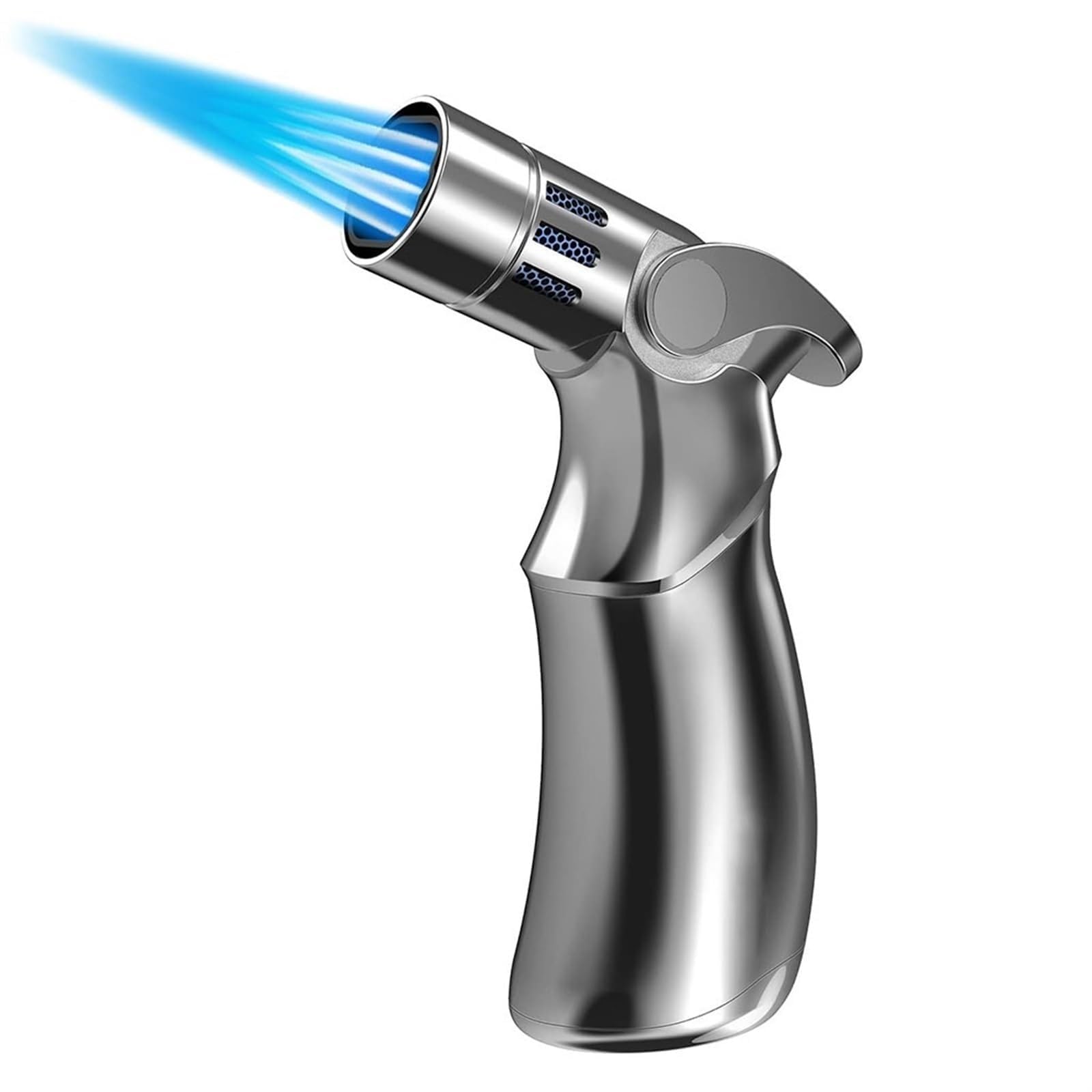 4 flame windproof lighter, adjustable jet flame refillable butane fuel lighter, metal windproof butane lighter (Color : Silver)