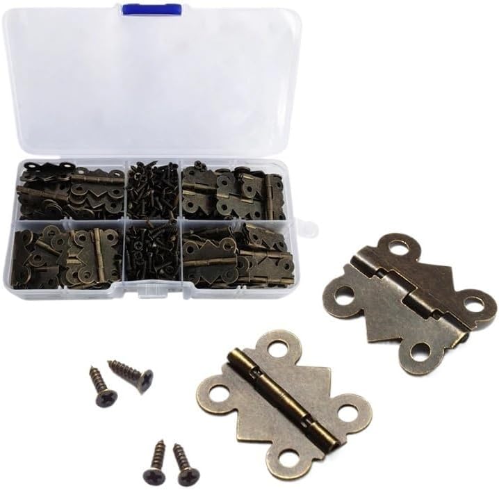 100PCS Mini Hinges with 400pcs Screws M2x8 Antique Bronze Vintage Wooden Jewelry Box Butterfly Iron Hinge 24x21mm