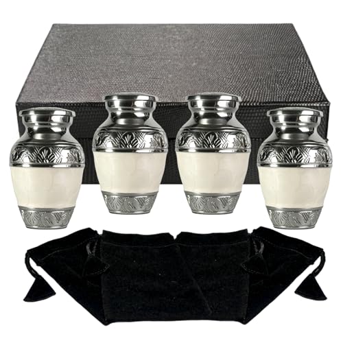 Image of Small Urns for Human Ashes Keepsake - Mini Urns for Ashes - Handcrafted Keepsake Urns - Elegant Pearl White Small Urn for Ash - Set of 4 Memorial Ash Holders