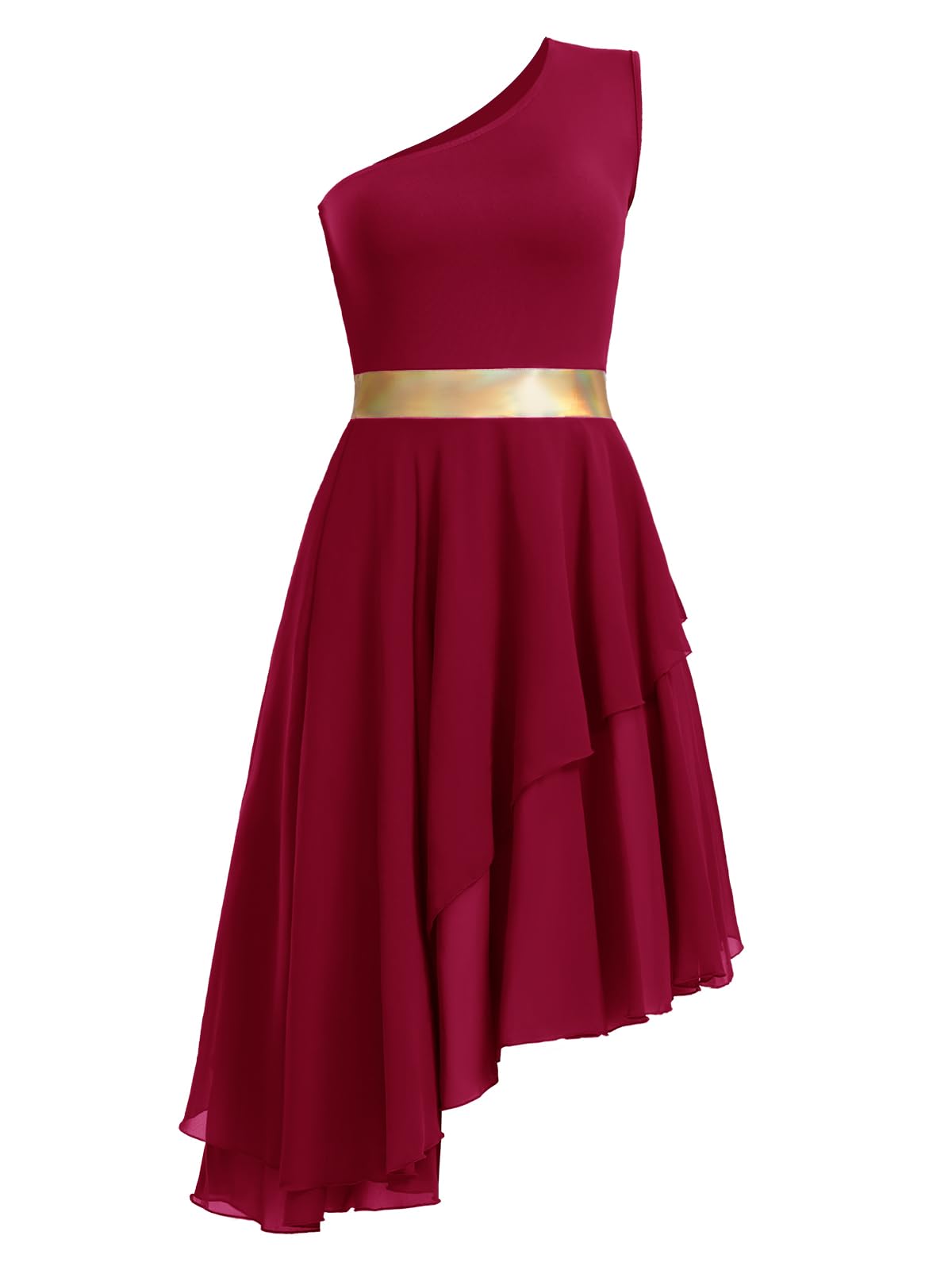 ZYACTU Women's Praise Dance Dress One Shoulder Liturgical Worship Overlays Dress Irregular Hem Lyrical Dancewear