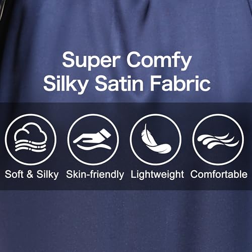 Haseil Men's Satin Kimono Robe Classic Silk Bathrobes Shawl Collar Sleepwear, Royal Blue,XL