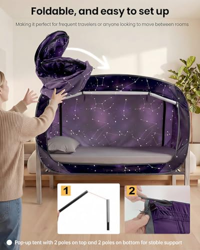 Image of ANC POP Bed Tent Full Bed Canopy Tents Portable Dream Tent for Kids and Adult Indoor Sleeping Tents with 2 Doors Breathable Private Space Tents