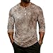 Men 3 Button Comfortable Pullover Tops Fashion Casual Loose Blouses 3/4 Sleeve Printed Crew Neck Henley Shirts
