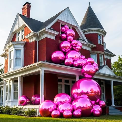 Image of 50 Inch Metallic Hot Pink Round Foil Balloons 3pcs Large Mylar Balloons | Jumbo Giant Helium 4D Ball Balloons for Birthday Party, Graduation, Wedding, Christmas, New Year, Disco Prom Party Decoration