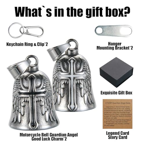 Image of Motorcycle Bell Guardian Angel Charm - Weather-resistant Good Luck Gremlin Bells With Gift Box, Legend Card, Keychain
