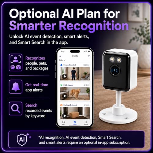 Gianteye 2K Indoor Security Camera (2-Pack), Dual-Band 2.4/5GHz WiFi Pet & Baby Monitor, AI Event Detection with Smart Search, Color Night Vision, 2-Way Audio, Human Detection, US App - image 9
