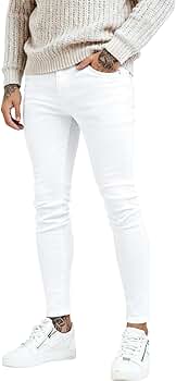GINGTTO White Skinny Jeans Men Slim Fit Stretch Jeans 28×28 at