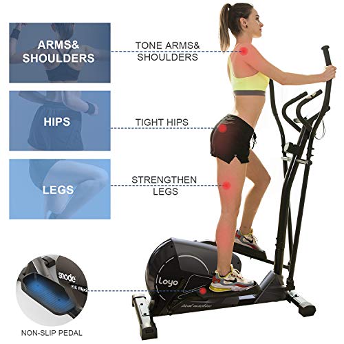 LOYO Magnetic Elliptical Machine for Home Use,Elliptical Training Machine with 8 Levels Adjustable Resistance LCD Monitor and Pulse Sensor .Heavy Duty 3pc Crank for Stronger Intensity and Durability.