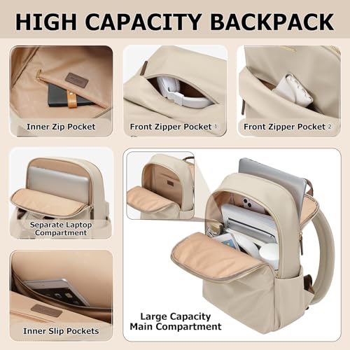 Laptop Backpack for Women Fit 14 Inch Stylish Daypack Notebook Travel Work Commuter Casual Daypack Backpack Purse for Women Travel Business (Apricot)3