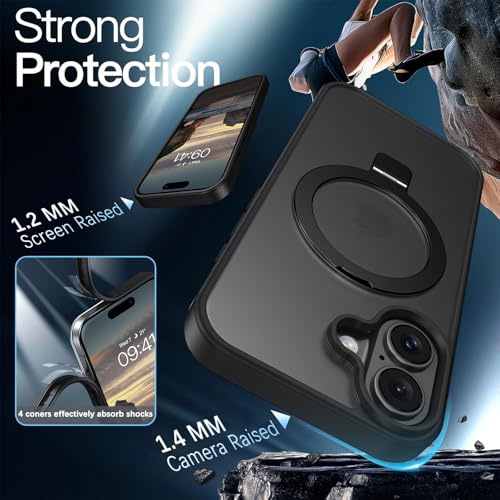 Image of DOMAVER Magnetic for iPhone 17 Case [Compatible with MagSafe] with Ring Holder Stand, Matte Translucent Slim Shockproof Protective Phone Case for iPhone 17 Pro 6.3 Inch, Black