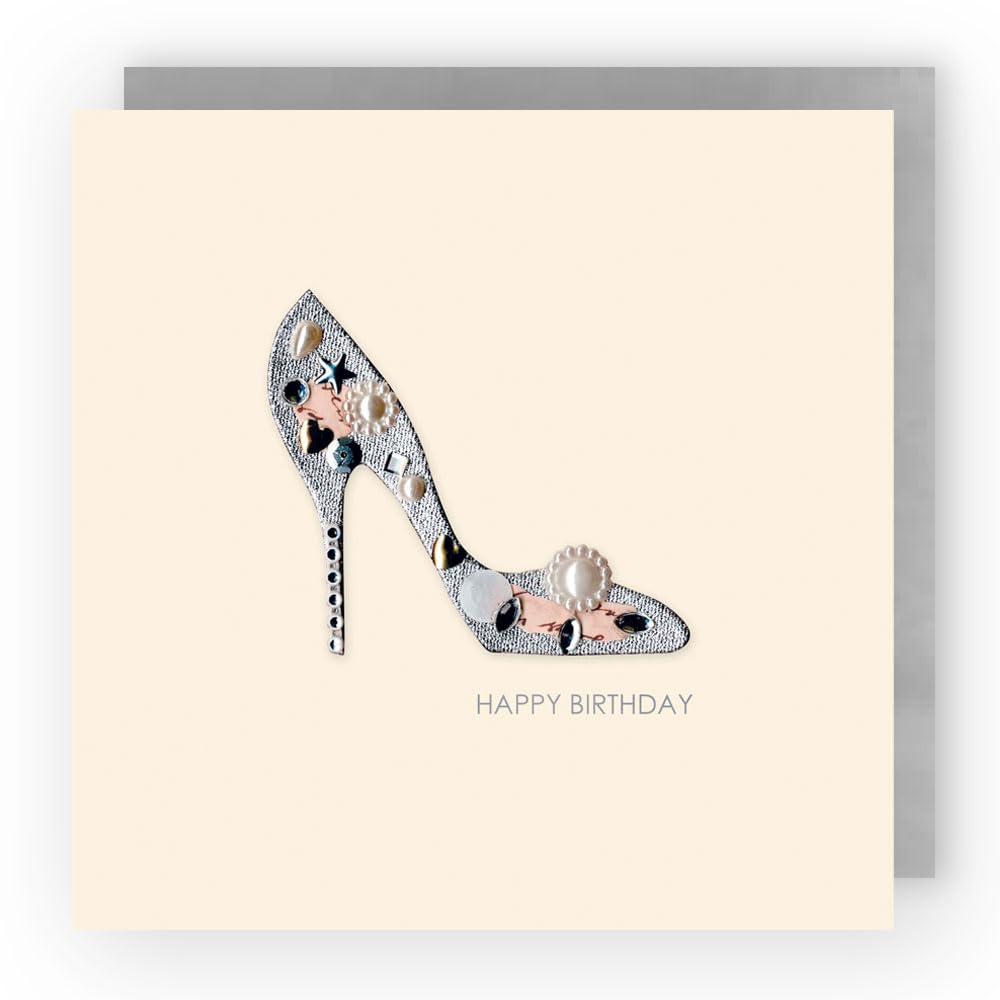 Second Nature Jewelled Limited Edition 'Shoe' Blank Greeting Card, Cream