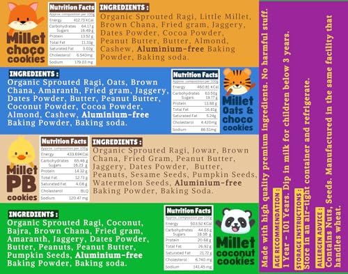 Image of TummyFriendly Foods Millet Cookies for Kids Adults. Millet Healthy Biscuits, Ragi and Jaggery. Healthy Snacks for kids Babies 1 Year Old. Gift the Best Healthy Cookies - Assorted - 5 packs of 4x75 (1500g)