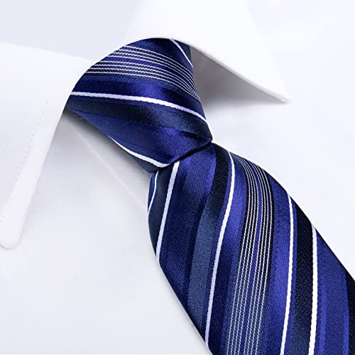 Image of DiBanGu Mens Striped Tie Silk Woven Necktie and Pocket Square Cufflinks Tie Clip Set Wedding Business Formal Gift Tie for Men