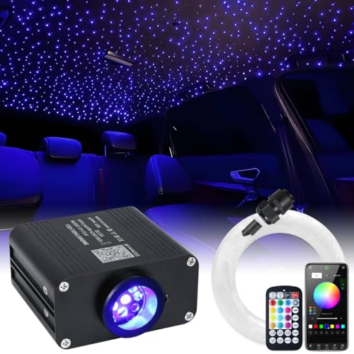 Image of 16W Car Home Starlight Headliner Kit, Twinkle & Sound Activate RGBW Fiber Optic Lights with APP & Remote Control, Star Lights for Ceiling Decoration, 650 pcs 9.8ft