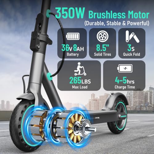 Image of 350W /500W Adult Electric Scooter, 8.5 inch /10 inch Solid Tires, 36V 7.8AH-15AH Battery, UP to 19-25MPH, 20-31 Miles Range, Foldable Lightweight E-Scooter, Dual Brakes, App Control, Max Load 265 LBS