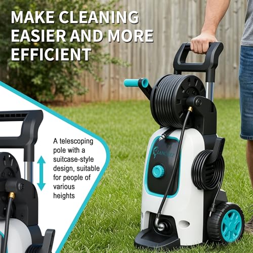 Image of 2026 Upgraded Pressure Washer 5000PSI with Luggage-Style Telescopic Handle, 4 Quick-Connect Nozzles, 500ML Soap Tank, Portable High-Power Cleaning Machine for Car, Fence, Driveway, Patio & Home,Blue