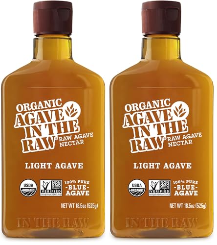 Agave In The Raw Light Organic Agave Nectar Sweetener | Blue Raw Agave Syrup | No Added Flavors or erythritol | Sugar Alternative for Coffee, Baking, Cooking, Hot & Cold Drinks | Natural, Low Carb, Low Glycemic, Vegan, Gluten-Free | 18.5oz Bottle (Pack of 2)