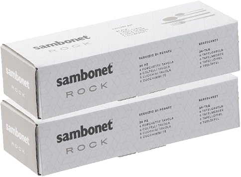Sambonet Rock 52562-G2 Cutlery Set 18/10 Stainless Steel for 12 People 48 Pieces 12 Forks 12 Spoons 12 Knives 12 Teaspoons Dishwasher Safe Steel