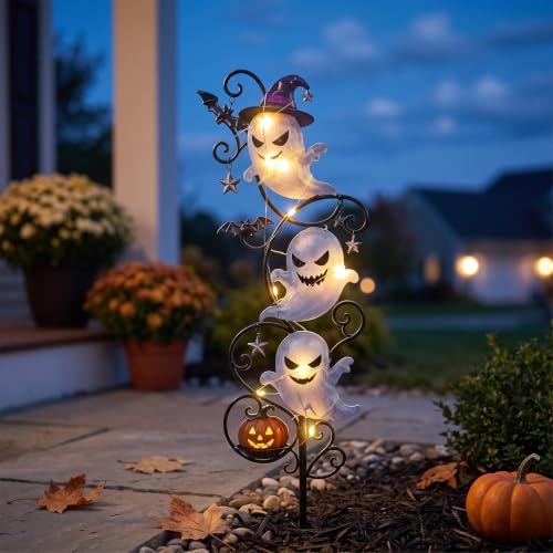 1Pc LED Halloween 3 Little Ghost Pathway Light Garden Stake Light for Pathway Patio Decor | Halloween LED Decorative Lights with Ghosts & Pumpkin by PaperHarbor - Used condition - US$17.03