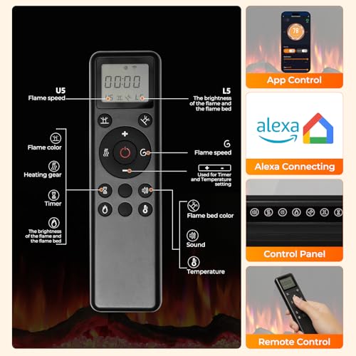 Image of R.W.FLAME 50 inch Recessed and Wall Mounted Smart Electric Fireplace, Alexa /WiFi Enabled, APP Control with Multiple Sound Modes, Remote Control with Timer, Adjustable Flame Colors and Speed