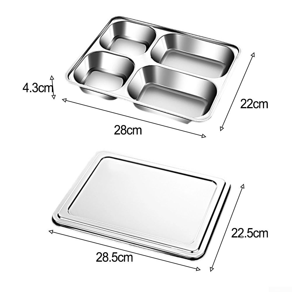 Bandeja de acero inoxidable con tapa, diseño apilable de 4 compartimentos, apta para lavavajillas, para adultos, camping, uso doméstico y control de porciones