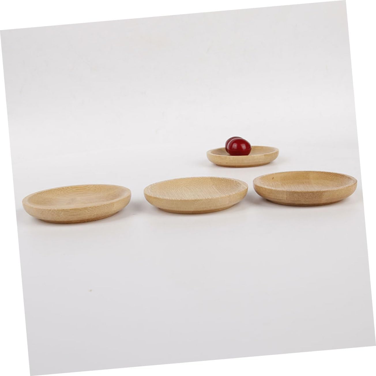 SHOWERORO 4Pcs Small Bamboo Dipping Dishes Snack Plates for Soy Sauce Condiments and Desserts for Appetizers and Seasoning