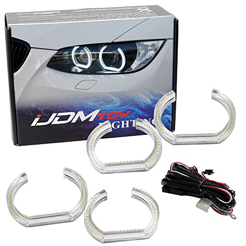 Ijdmtoy (4) 7000K Xenon White Dtm-Style Square Bottom Led Angel Eyes Halo Rings W/Crystal Acrylic Covers Compatible With Bmw 1 2 3 4 5 Series Headlight Retrofit #TOP10