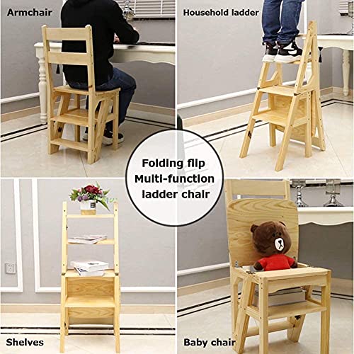 Taburete escalera plegable de madera maciza blanca con peldaños anchos para el hogar 8