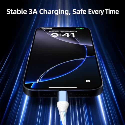 Cable para iPhone 12 iluminado Atsidexa que evita tirones y roturas a oscuras 4