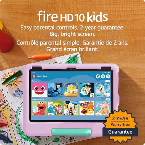 Amazon Fire HD 10 Kids tablet (newest model), ages 3-7, Parental controls, ad-free content, bright 10.1" screen, 32 GB, Pink