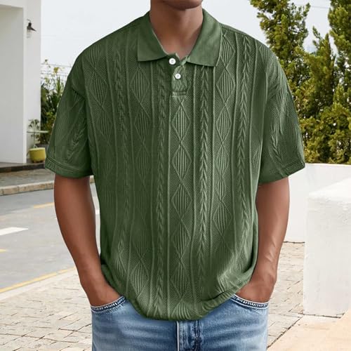 Casual Polo Shirts for Men Jacquared Texture Short Sleeve Tshirts Summer Loose Fit Breathable Outdoor Tops Plus Size2