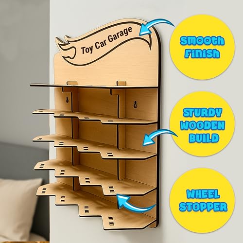 Image of Toy Car Garage Wall Rack for Kids | Parking Garage for Hot Wheels Cars | Holds 20 Cars | Wooden /MDF Toy Garage Wall Hanging | Kids Room Toy Parking (Carss Not Included) (Pack of 3)