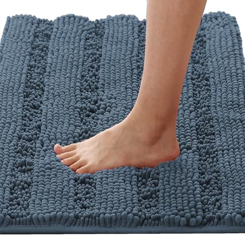 H.VERSAILTEX Bath Mats for Bathroom Non Slip Thick Chenille Striped Bath Rug Absorbent Fluffy Soft Shaggy Rugs Washable Dry Fast Plush Mats for Indoor, Bath Room, Tub - 17" x 24", Blue Indigo by H.VERSAILTEX - Used condition - US$15.46