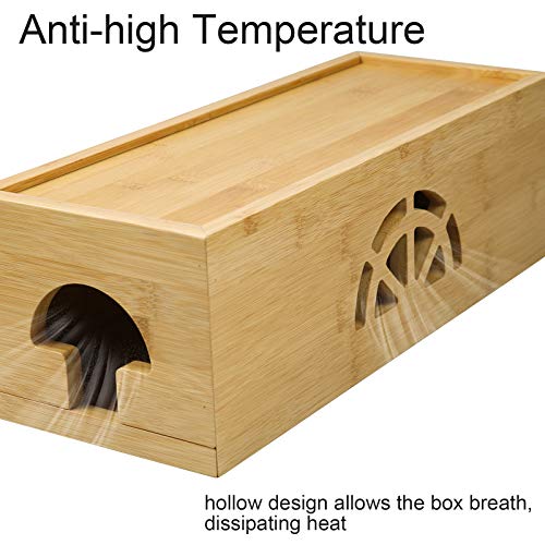 Extra Large Cable Management Box with Lid, Bamboo Cable Box for Cords, Power Strips or Surge Protectors, Hide Loose Wires Behind TVs, Home Office Computers, Office Desks, Entertainment Centers by HTB
