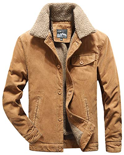 Image of ebossy Men's Single Breasted Sherpa Lined Corduroy Trucker Jacket