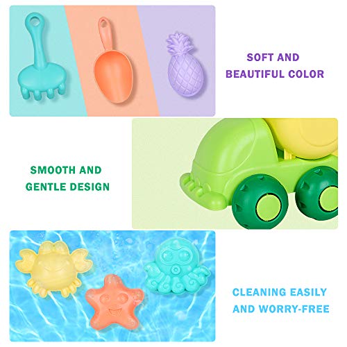 GobiDex Ready Beach Bag,20 Funky Beach Sand Toys Set – Phthalates and BPA Free – Sandbox Toys for Toddlers 36 m+, Green Bucket,Colorful Shovels, Rakes, Watering Can, Molds