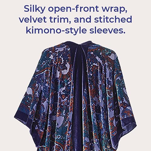 SAGEFINDS Fringed Burnout Velvet Kimono for Women| Elegant Evening Shawl with Fringe | Open Front Wrap | Party Cape with Kimono Sleeves | One Size Fits Most3