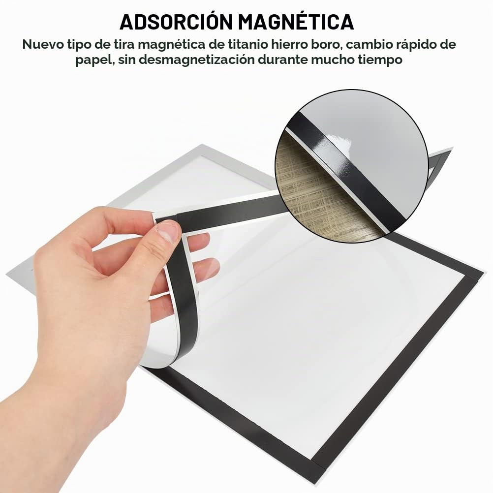 CENBEN 10 Pcs A4 Marco Magnético Autoadhesivo, Información Marco Plateado, Pantalla Impermeable, Fundas para Letreros,Fotos, Documento,Paredes y Ventanas,Cierre Magnético,Funda Magnética