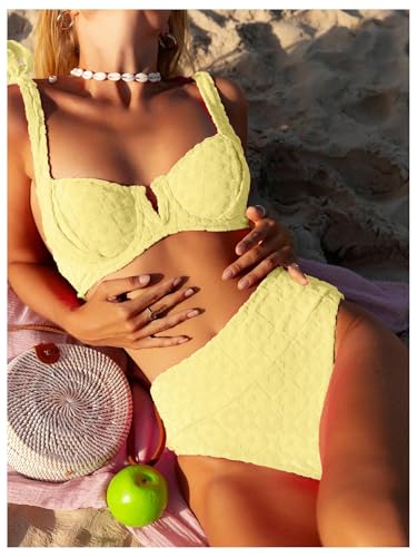 SOLY HUX Women's High Waisted Bathing Suit Tie Shoulder Underwire Summer Swimsuit Bikini Set3