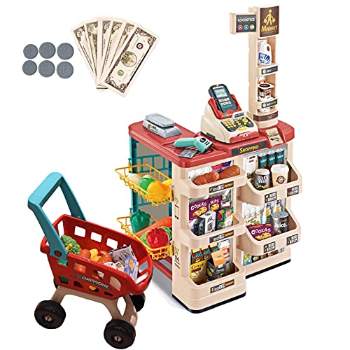 QMQdaja Supermarket Set Toys for Kids ,Initiation Toy,48Pcs, Pretend Play,for Toddler Kids 3~7 Year Old Girls Boys