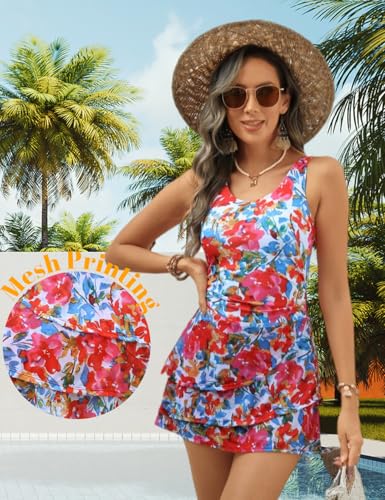 Image of CiCiBird Women One Piece Tummy Control Swimsuit Modest Swim Dress Bathing Suit Skirt Swimwear