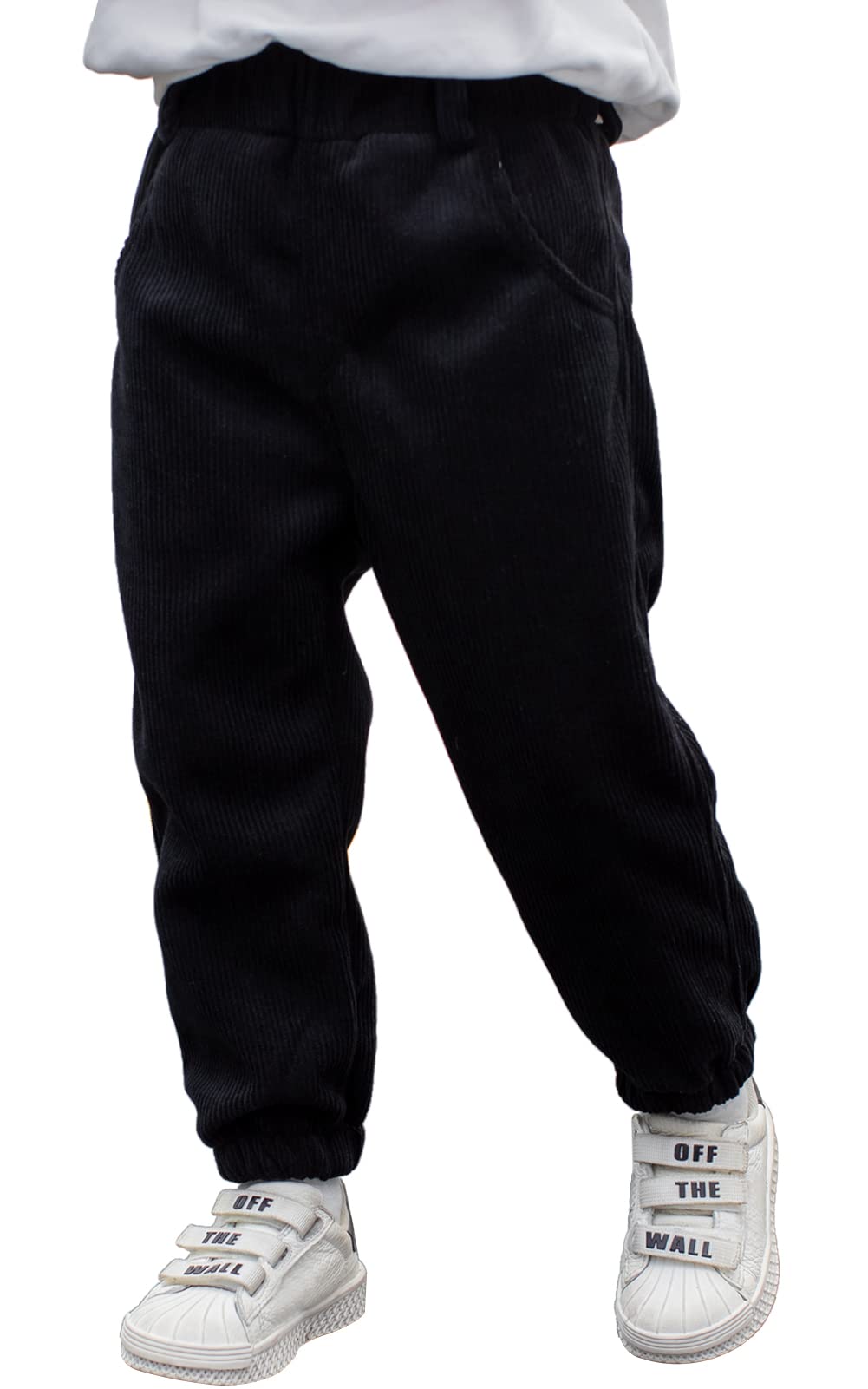 Happy Cherry Pantalones harén de pana para niños y niñas, pantalones deportivos de cintura elástica, color sólido, con forro polar, 4-9 años